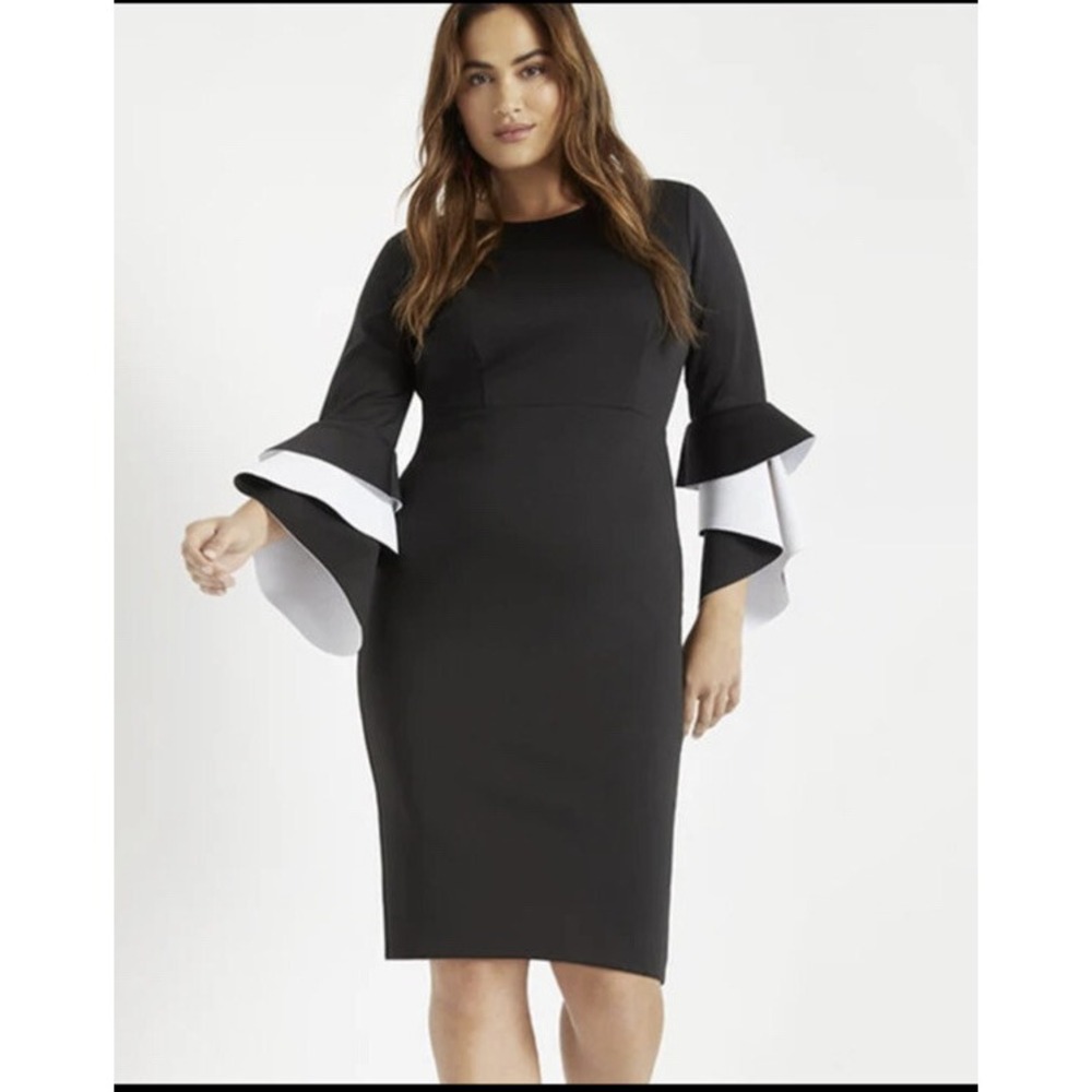 Eloquii Black White Bell Sleeve Scuba Sheath Dress Womens Plus 16 NWT